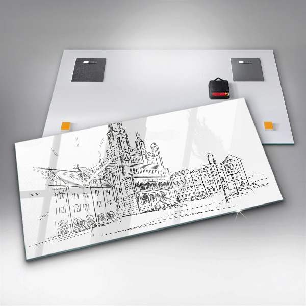 Horloge murale horizontale Croquis de la vieille ville de Poznań