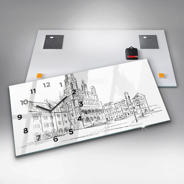 Horloge murale horizontale Croquis de la vieille ville de Poznań