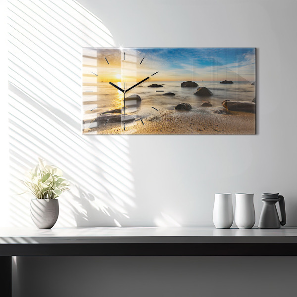 Horloge murale horizontale Lever de soleil sur la mer Baltique