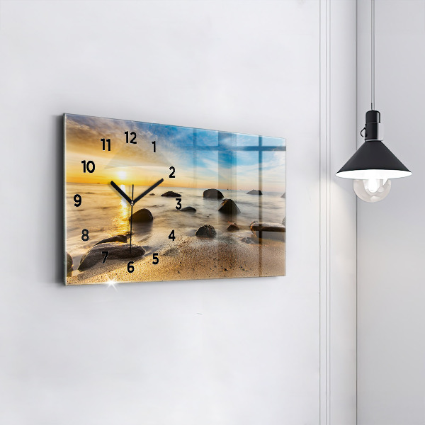 Horloge murale horizontale Lever de soleil sur la mer Baltique