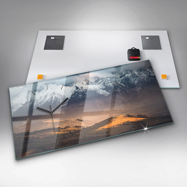 Horloge murale horizontale Les Tatras dans un panorama de montagne en hiver