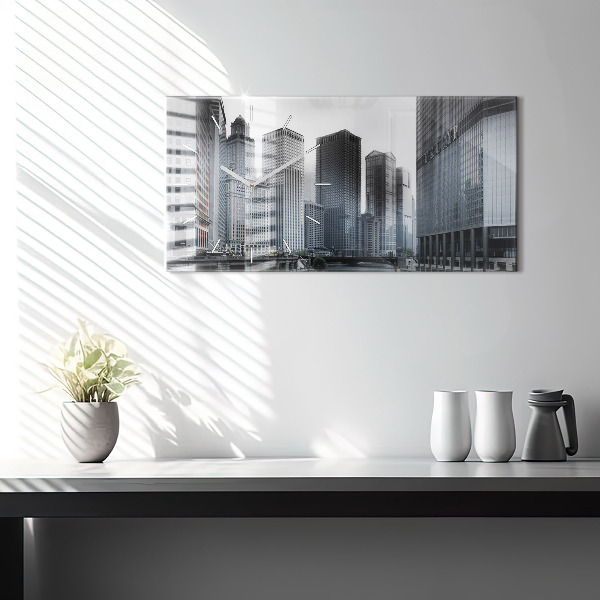 Horloge murale horizontale Lodz avec un panorama de la ville