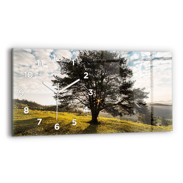 Horloge murale horizontale Un arbre sur une colline