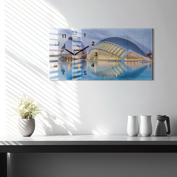 Horloge murale horizontale Coucher de soleil sur la ville