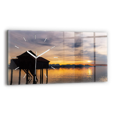 Horloge murale horizontale Coucher de soleil sur le lac