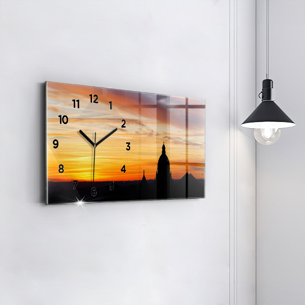Horloge murale horizontale Bâtiment et coucher de soleil