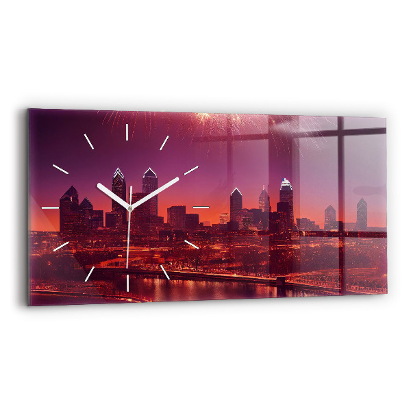 Horloge murale horizontale La ville de Philadelphie la nuit
