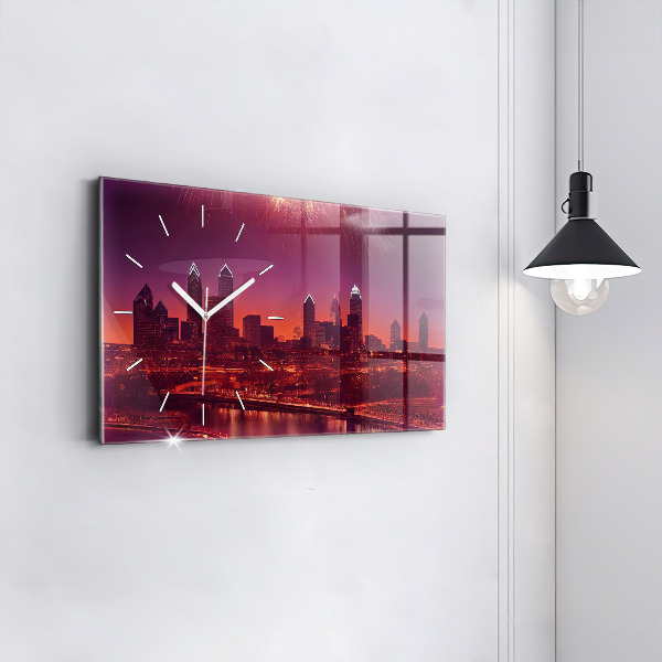 Horloge murale horizontale La ville de Philadelphie la nuit