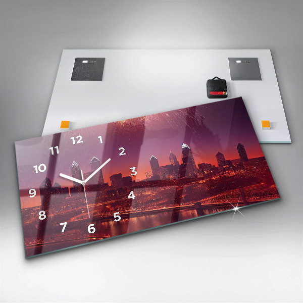 Horloge murale horizontale La ville de Philadelphie la nuit