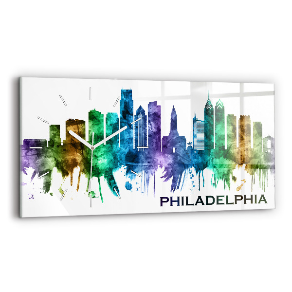 Horloge murale horizontale Philadelphie colorée