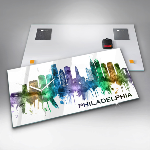 Horloge murale horizontale Philadelphie colorée