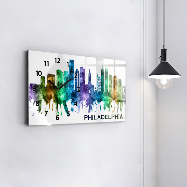 Horloge murale horizontale Philadelphie colorée