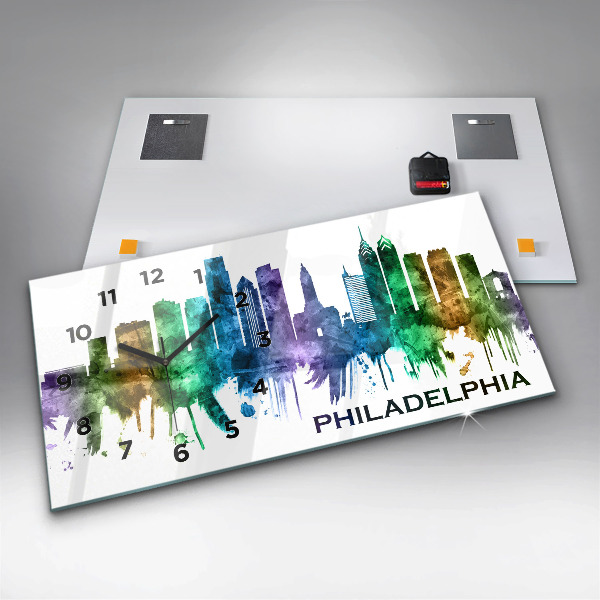 Horloge murale horizontale Philadelphie colorée