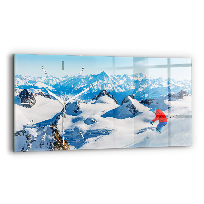 Horloge rectangulaire horizontale Skieur dans les Alpes