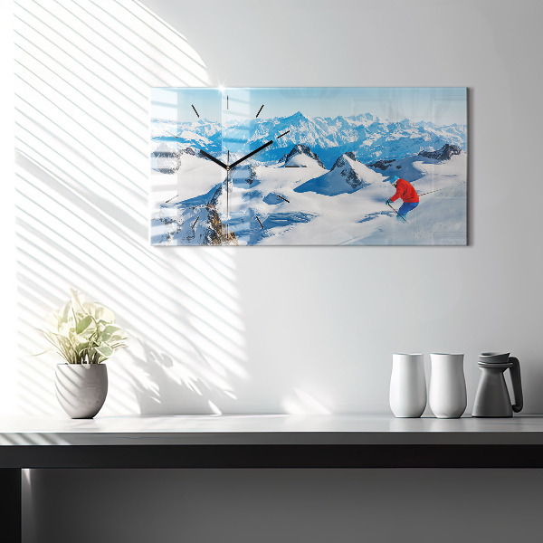 Horloge rectangulaire horizontale Skieur dans les Alpes