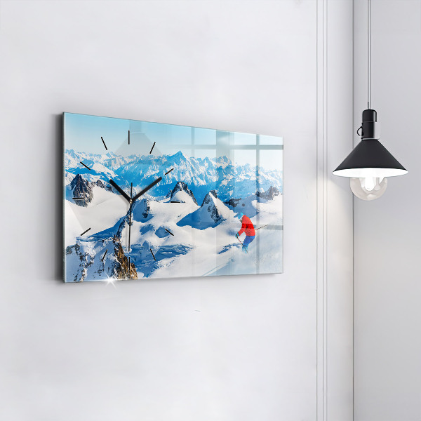 Horloge rectangulaire horizontale Skieur dans les Alpes