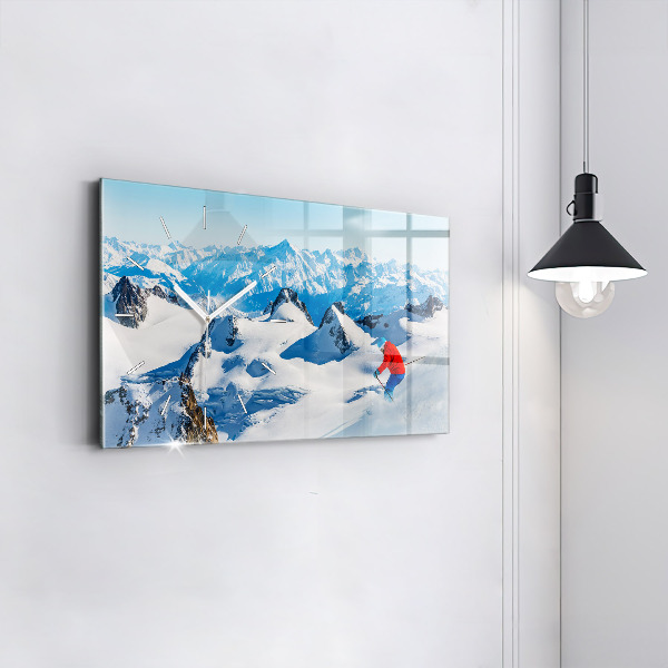 Horloge rectangulaire horizontale Skieur dans les Alpes