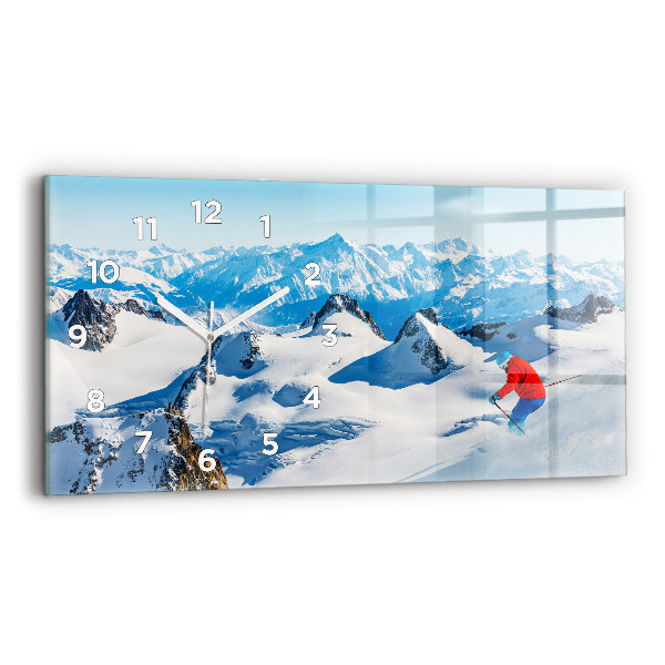 Horloge rectangulaire horizontale Skieur dans les Alpes