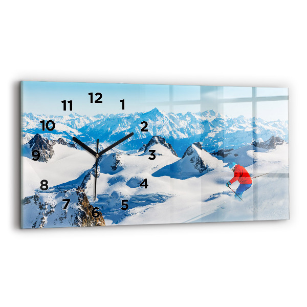 Horloge rectangulaire horizontale Skieur dans les Alpes