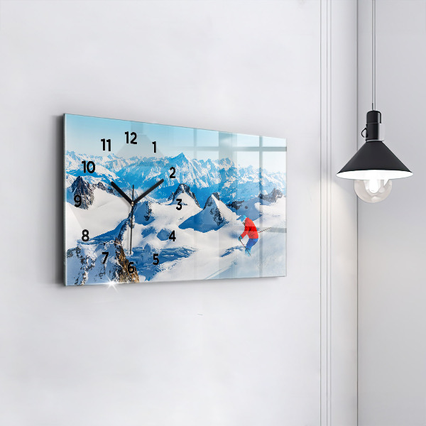 Horloge rectangulaire horizontale Skieur dans les Alpes