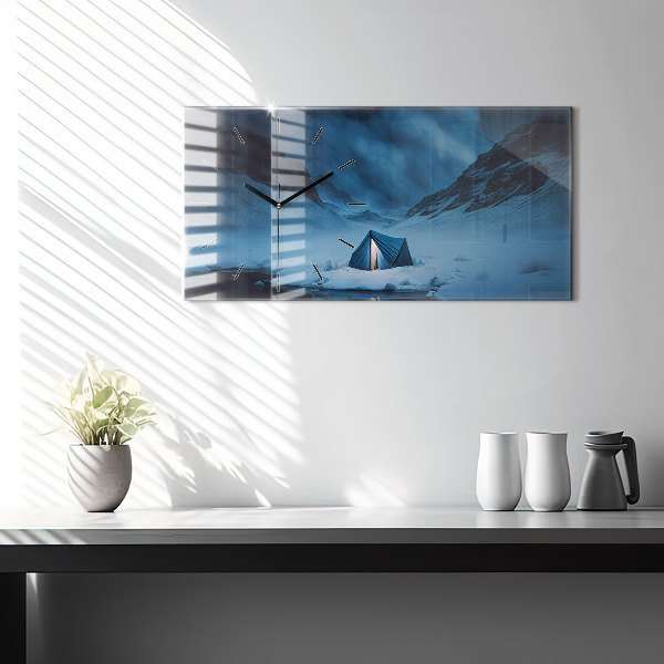 Horloge murale horizontale 'Tente dans les montagnes d''Islande'