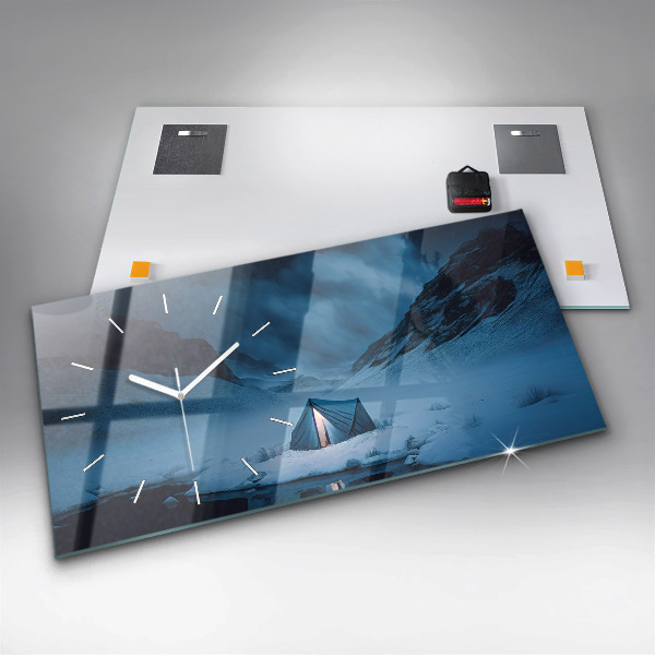 Horloge murale horizontale 'Tente dans les montagnes d''Islande'