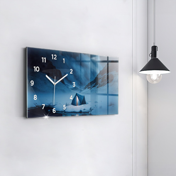 Horloge murale horizontale 'Tente dans les montagnes d''Islande'