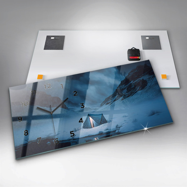 Horloge murale horizontale 'Tente dans les montagnes d''Islande'