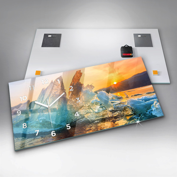 Horloge rectangulaire horizontale Iceberg et lever de soleil