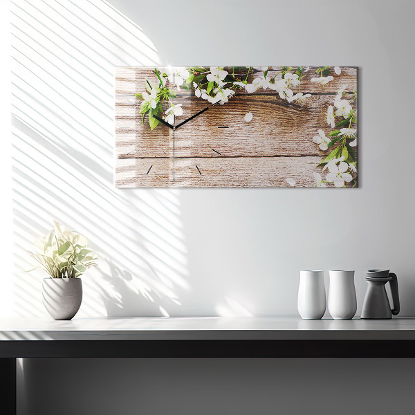 Horloge rectangulaire horizontale Fleurs sur bois