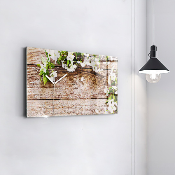 Horloge rectangulaire horizontale Fleurs sur bois
