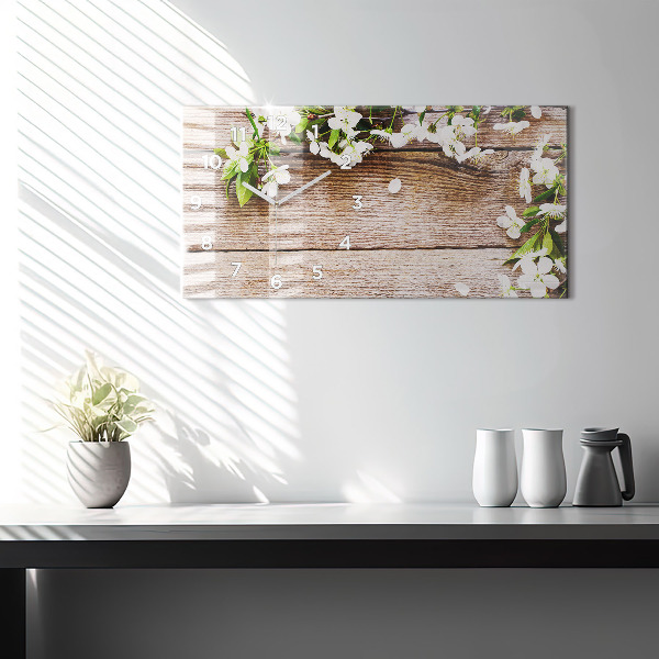Horloge rectangulaire horizontale Fleurs sur bois