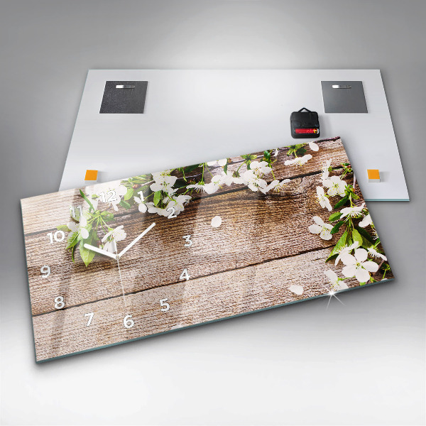 Horloge rectangulaire horizontale Fleurs sur bois