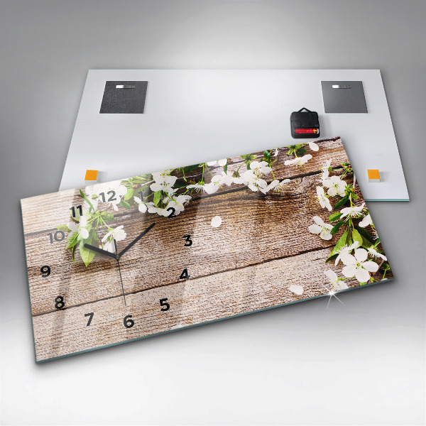 Horloge rectangulaire horizontale Fleurs sur bois