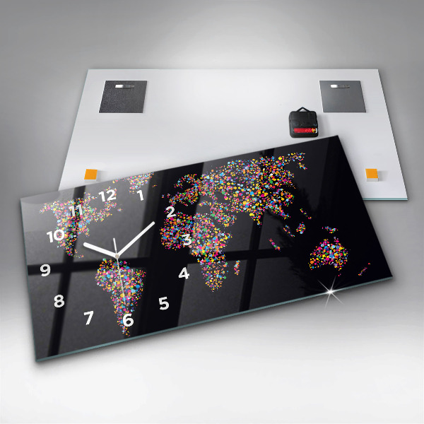 Horloge rectangulaire horizontale Carte du monde faite de points
