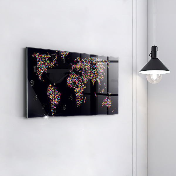 Horloge rectangulaire horizontale Carte du monde faite de points