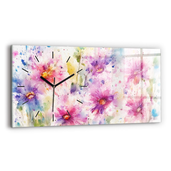 Horloge murale horizontale Fleurs peintes