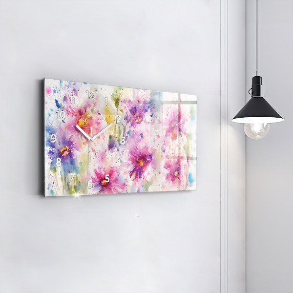 Horloge murale horizontale Fleurs peintes