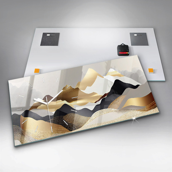 Horloge murale horizontale Montagnes dorées abstraites