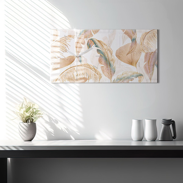 Horloge murale horizontale Motif de feuille naturelle