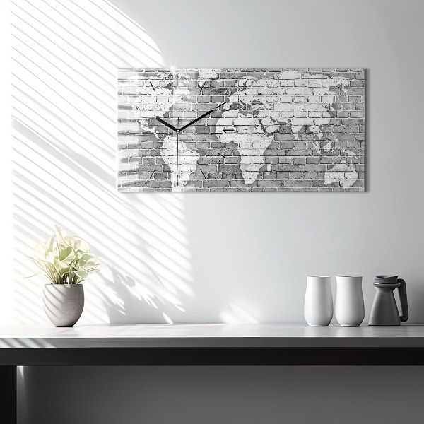 Horloge rectangulaire horizontale Carte du monde sur le mur