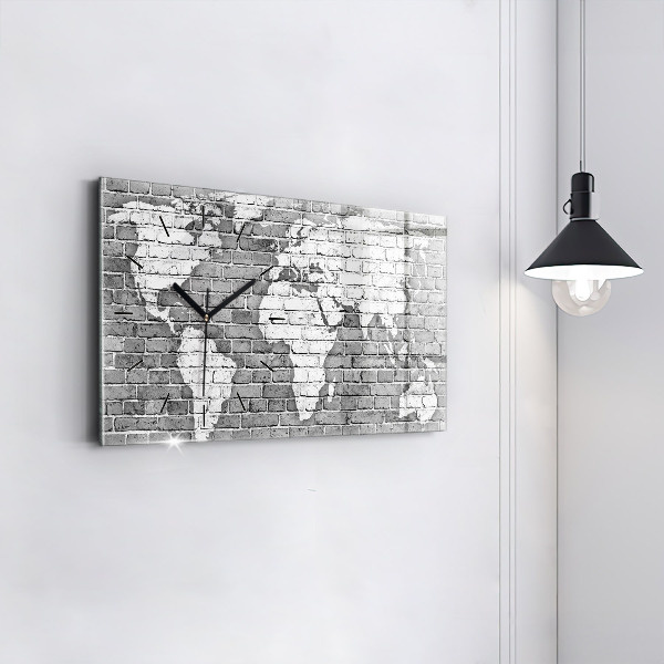 Horloge rectangulaire horizontale Carte du monde sur le mur