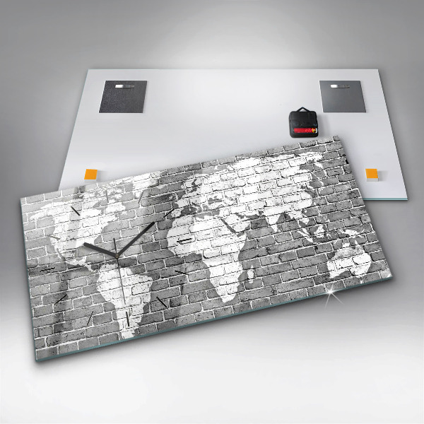 Horloge rectangulaire horizontale Carte du monde sur le mur