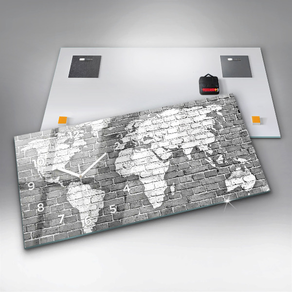 Horloge rectangulaire horizontale Carte du monde sur le mur