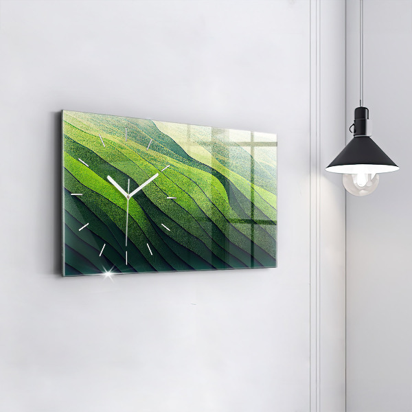 Horloge murale horizontale Abstraction des champs verts