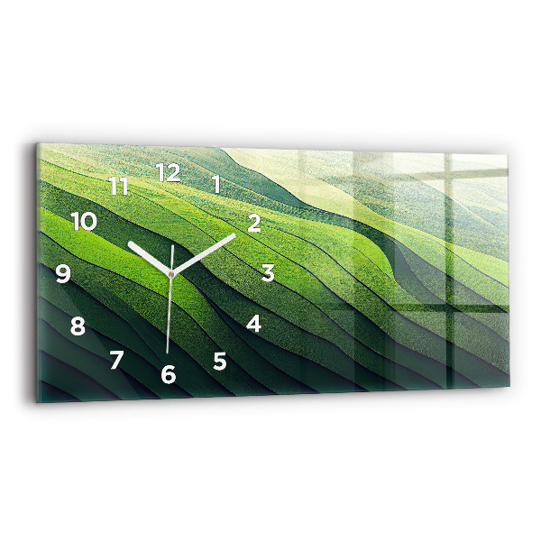 Horloge murale horizontale Abstraction des champs verts