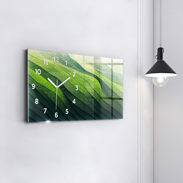 Horloge murale horizontale Abstraction des champs verts