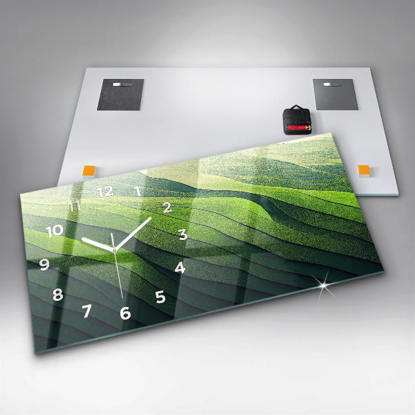 Horloge murale horizontale Abstraction des champs verts