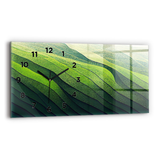 Horloge murale horizontale Abstraction des champs verts