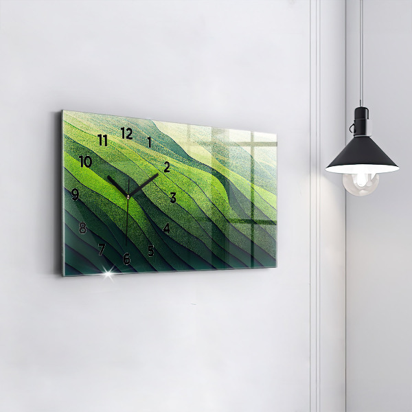 Horloge murale horizontale Abstraction des champs verts